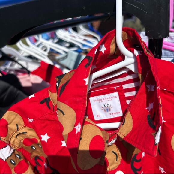 Denim & Flower Ricky Singh Kids 3T Red Reindeer Christmas Shirt Santa Stars 3-4Y - Picture 2 of 4